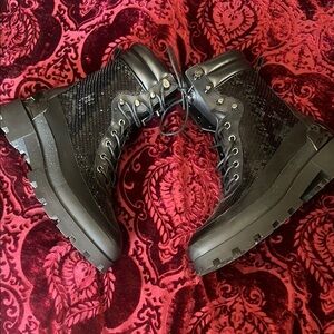 MICHAEL Michael Kors Black Sequin Combat Moto Boots 9M
